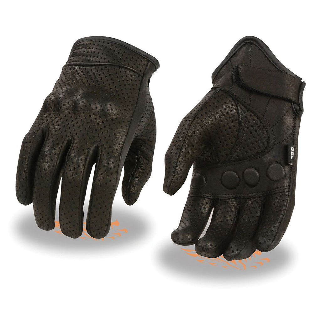 Milwaukee Leather SH810 Men's Black Perforated Leather Motorcycle Riders Gloves with Knuckle Protection