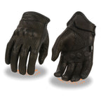 Milwaukee Leather SH810 Men's Black Perforated Leather Motorcycle Riders Gloves with Knuckle Protection
