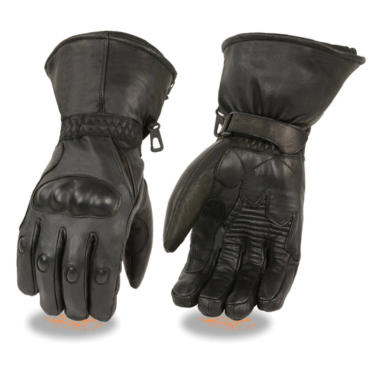 Milwaukee Leather SH815 Men's Black Leather Waterproof Gauntlet Gloves with Hard Knuckles