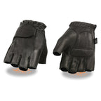 Milwaukee Leather SH850 Men's Black Premium Deer Skin Leather Gel Padded Palm Fingerless Motorcycle Gloves
