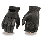 Milwaukee Leather SH868 Men's Open Knuckle USA Deerskin Black Perforated Leather Motorcycle Riders Gloves