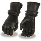 Milwaukee Leather SH870 Women's USA Deerskin Black Leather Gauntlet Winter Gloves w/ Gel Palm