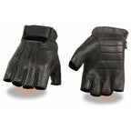 Milwaukee Leather SH877 Men's Fingerless USA Deerskin Black Perforated Leather Motorcycle Gloves w/ Gel Palm