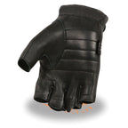 Milwaukee Leather SH878 Men's Fingerless USA Deerskin Black Leather Motorcycle Rider Gloves w/ Gel Padded Palm