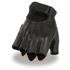 Milwaukee Leather SH878 Men's Fingerless USA Deerskin Black Leather Motorcycle Rider Gloves w/ Gel Padded Palm