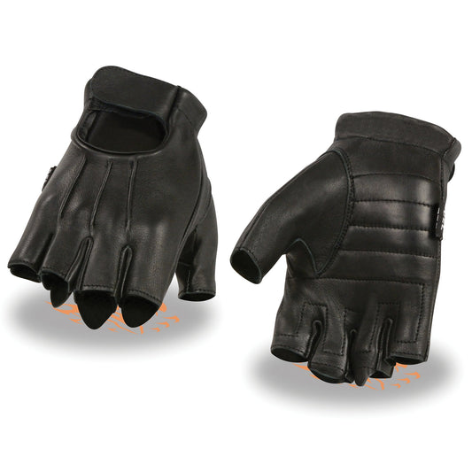 Milwaukee Leather SH878 Men's Fingerless USA Deerskin Black Leather Motorcycle Rider Gloves w/ Gel Padded Palm