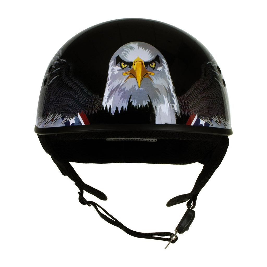 Hot Leathers T68 'Eagle' Black Advanced DOT Motorcycle Skull Cap Helme