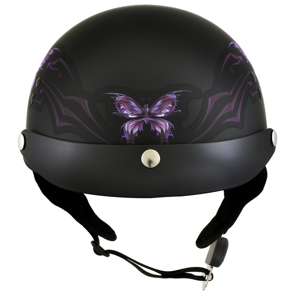 Outlaw Helmets T70 Glossy Black Purple Butterfly Motorcycle Half Helmet for  Men & Women with Sun Visor DOT Approved