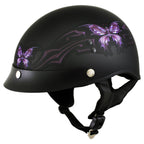 Hot Leathers T70 'Purple Butterfly' Advanced DOT Flat Black Motorcycle Half Face Helmet