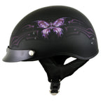 Hot Leathers T70 'Purple Butterfly' Advanced DOT Flat Black Motorcycle Half Face Helmet