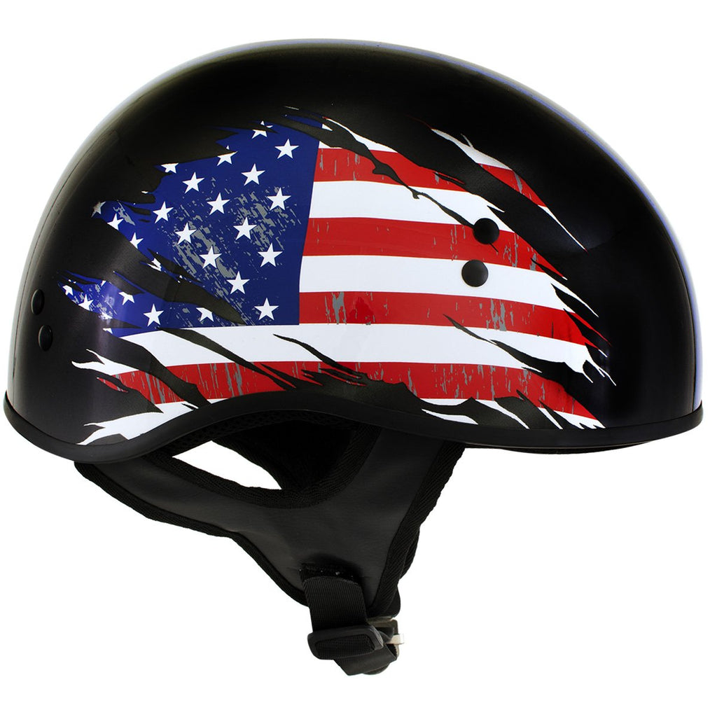 Outlaw T68 Stars and Stripes Black Glossy Motorcycle Skull Cap Half Helmet Outlaw T68 Stars and Stripes Black Glossy Motorcycle Skull Cap Half Helmet