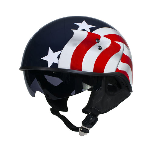 Hot Leathers T72 'Blue Flag' Advanced DOT Motorcycle Half Helmet with Drop Down Visor Large, Black