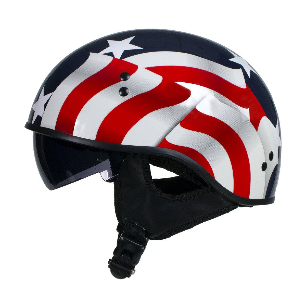 Hot Leathers T72 'Blue Flag' Advanced DOT Motorcycle Half Helmet with Drop Down Visor Large, Black Hot Leathers T72 'Blue Flag' Advanced DOT Motorcycle Half Helmet with Drop Down Visor Large, Black