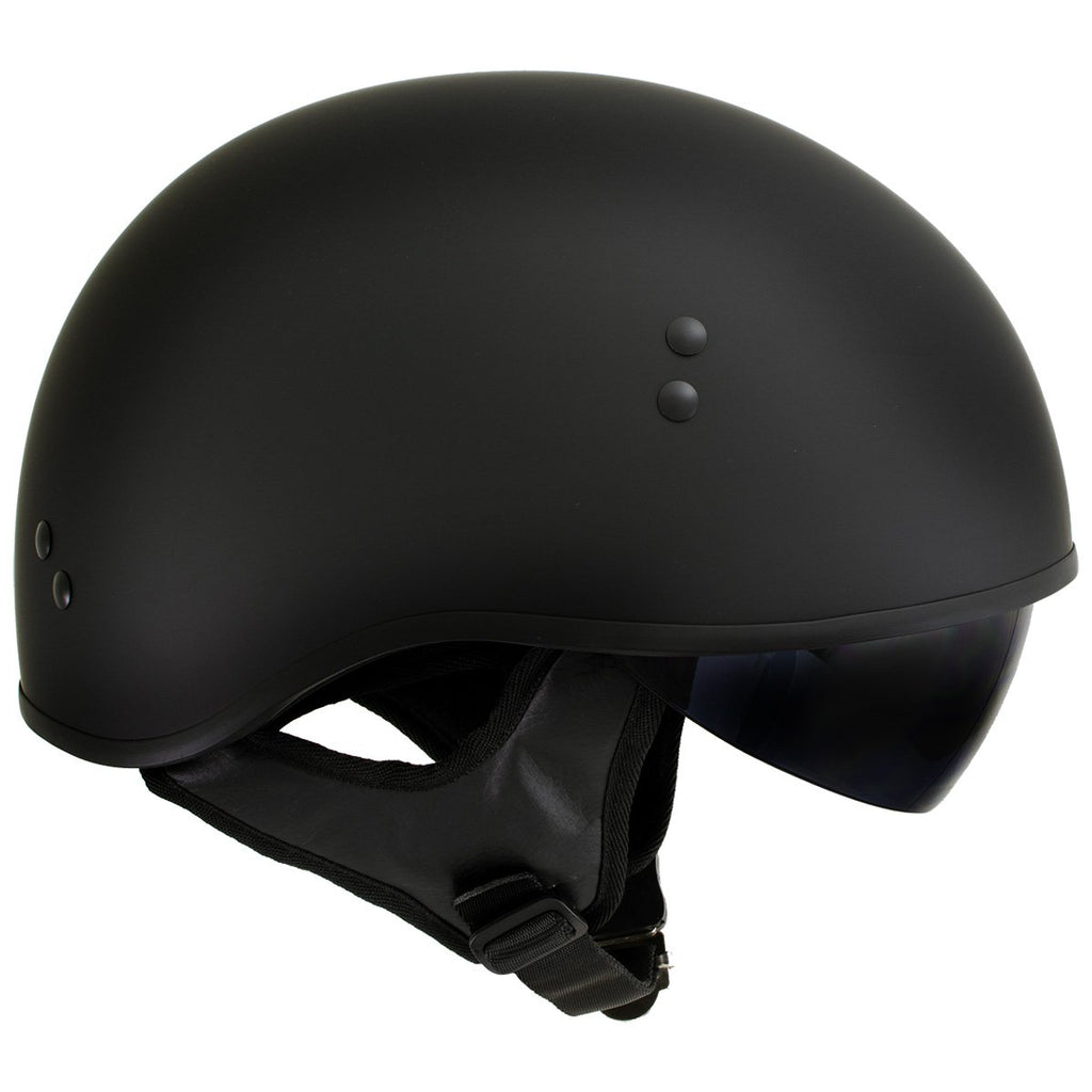 Outlaw T-72 'Black Widow' Flat Black Motorcycle Half Helmet with Drop