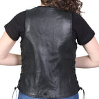 Hot Leathers VSL1010 Ladies Motorcycle Black Lambskin Side Lace Biker Vest