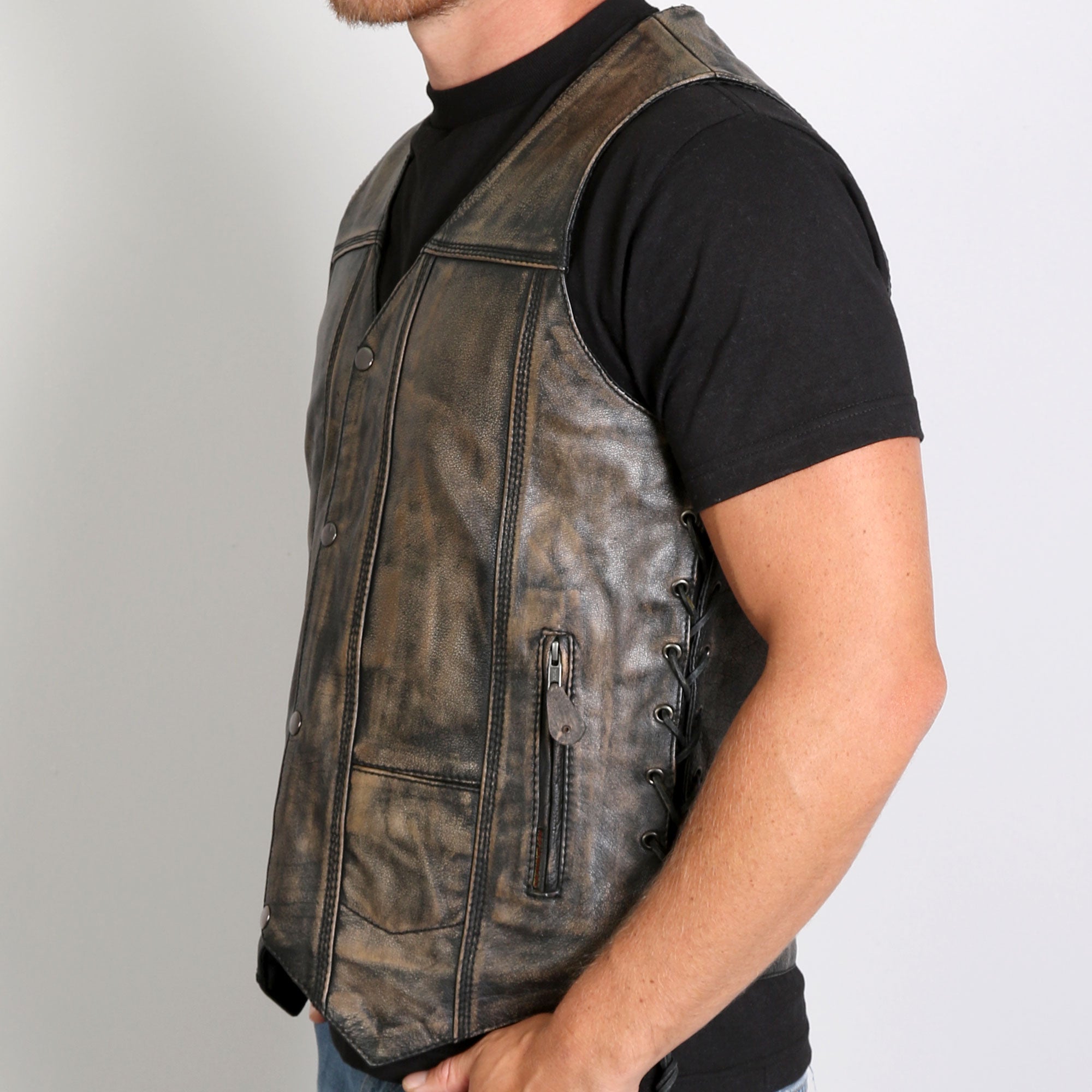 Hot Leathers Men's Distressed Brown Leather Vest