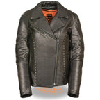 Milwaukee Leather ML1948 Women's Classic Riveted Black Leather Jacket with Gun Pocket - Milwaukee Leather Womens Leather Jackets