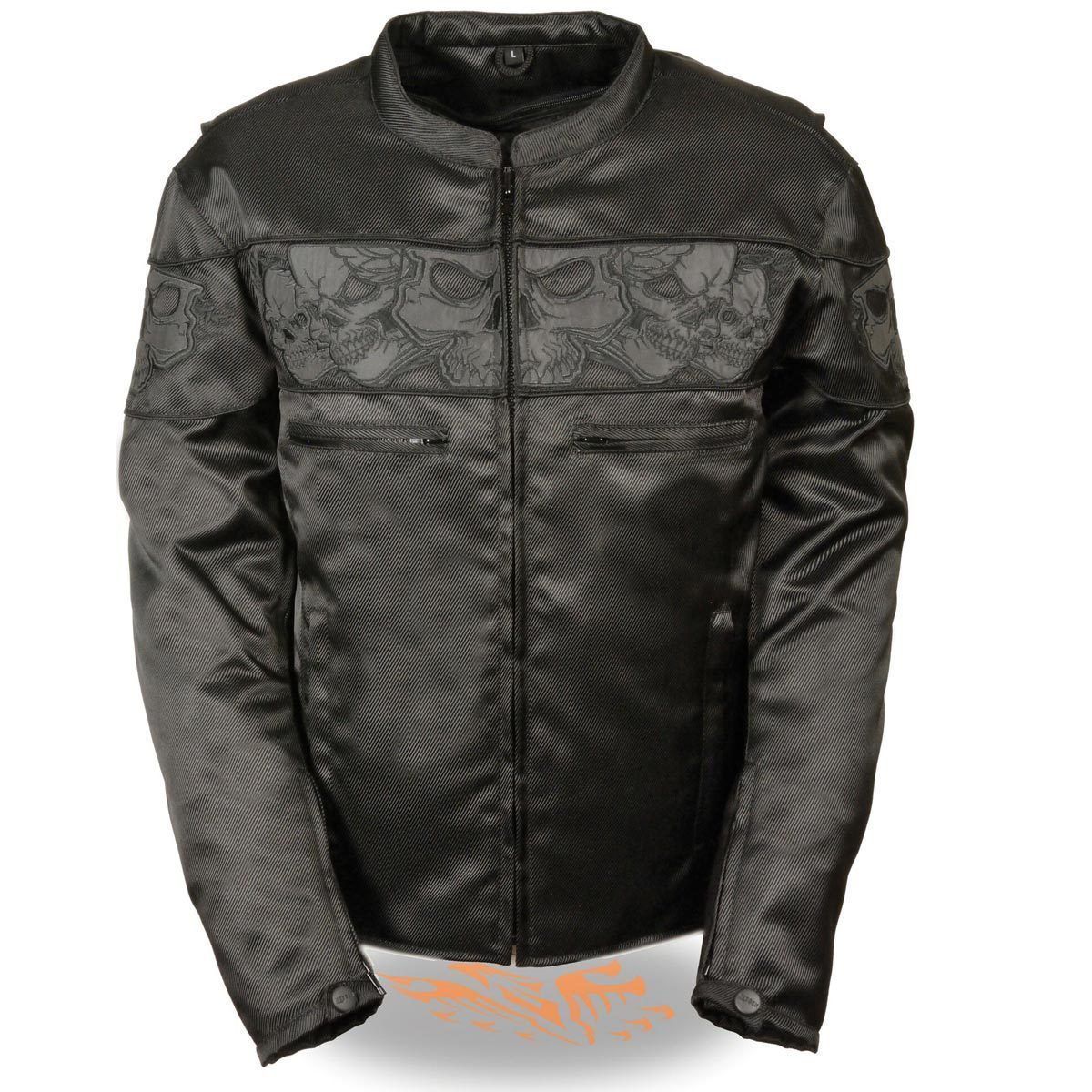 Milwaukee Leather MPM1730 Men's Black Textile Jacket with Reflective Skulls and Gun Pocket with Gun Pockets - Milwaukee Leather Mens Textile Jackets