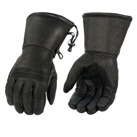 Milwaukee Leather SH294 Men's Black Leather Waterproof Gauntlet Gloves with Stretch Knuckles