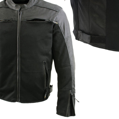 Xelement XS11001 Men's ‘Chaos’ Black Perforated Leather and Mesh Armored Scooter Jacket