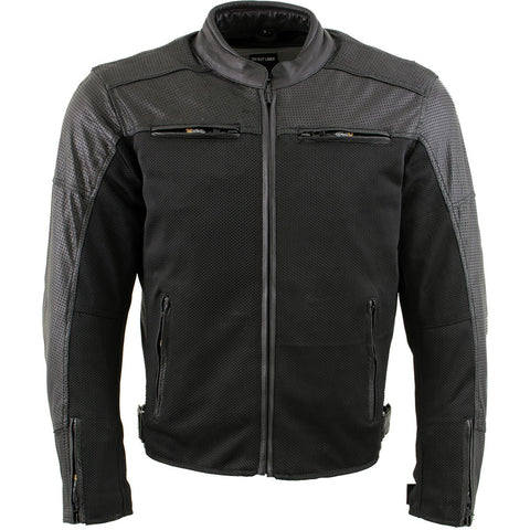 Xelement XS11001 Men's ‘Chaos’ Black Perforated Leather and Mesh Armored Scooter Jacket