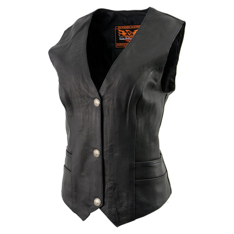 Milwaukee Leather XS1253 Women's Classic Black Leather Vest with Buffa ...