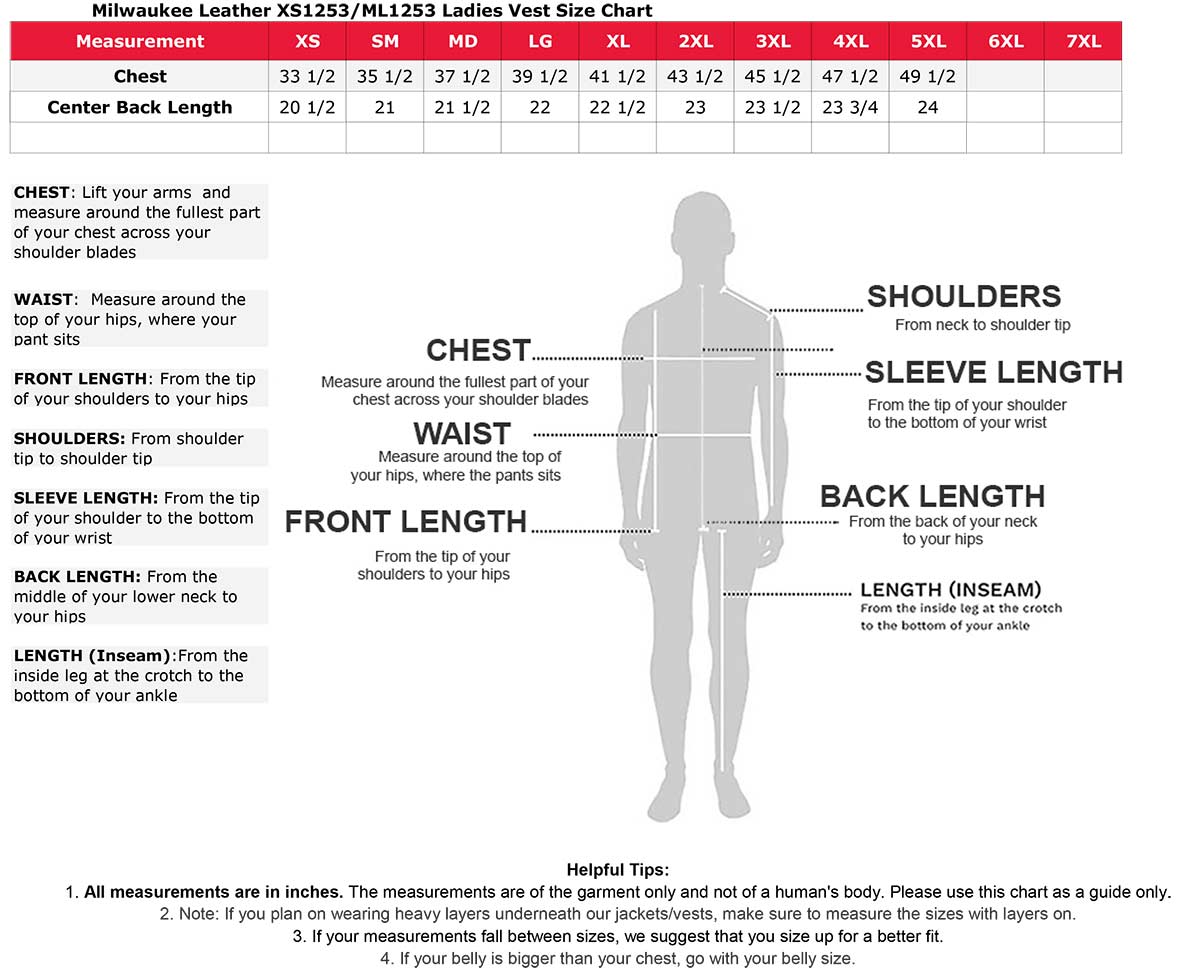 Milwaukee Leather ML1253 Women's Black Premium Leather Motorcycle Rider Vest w/ Snap Button Closure