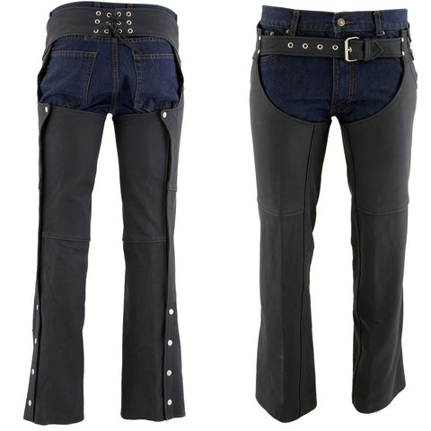 Xelement XS15000 Men's 'Tedious' Flat Black Leather Motorcycle Biker Chaps with Jean Pockets