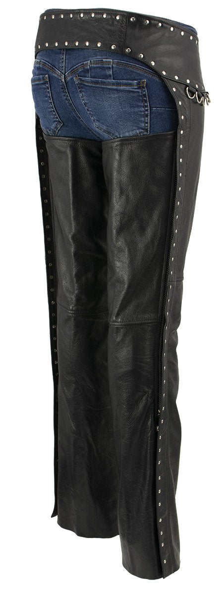 Xelement XS7590 Women's 'Riveted' Classic Black Leather Motorcycle Biker Rider Chaps