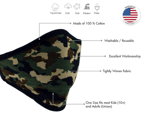 Xelement XS8006 (Multi-Pack) 'Camouflage Print' USA Made 100 % Cotton Protective Face Mask