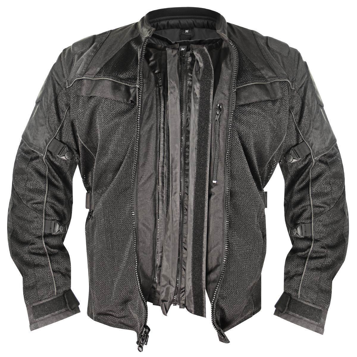 Xelement XS8160 Men's 'Shadow' All Season Black Tri-Tex and Mesh Motorcycle Rider Jacket with X-Armor Protection