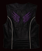 Milwaukee Leather XS1293 Ladies ‘Winged’ Black and Pink Studded Leather Vest