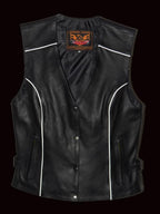 Milwaukee Leather XS1293 Ladies ‘Winged’ Solid Black Studded Leather Vest